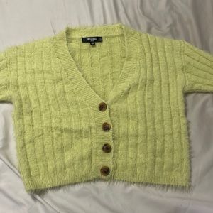 Missguided Women's fuzzy Green Jumper